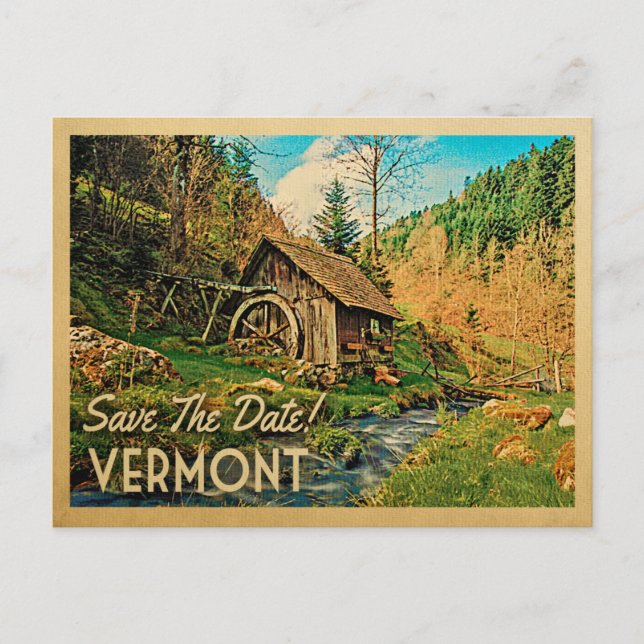 Carte Postale Faire-part Vermont Sauvez La Date Rustique Cabine Mill Woods (Devant)
