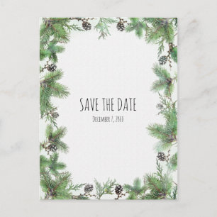 Carte Postale Faire-part Vert de Noël & Cônes de Pin Hiver Enregistrer la D