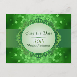 Carte Postale Faire-part Vert Émeraude Bokeh Save the Date 30e Anniversaire