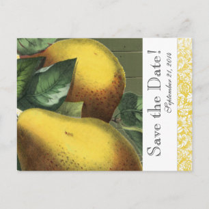 Carte Postale Faire-part Vert Jaune Vintage poire bois enregistrer la date