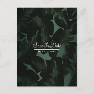 Carte Postale Faire-part Vert & Noir Chic Feuilles Tropicales Sauvegarder l