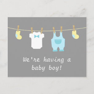 Carte Postale Faire-part Vêtements Élégants et Mignons pour Bébé Garçon