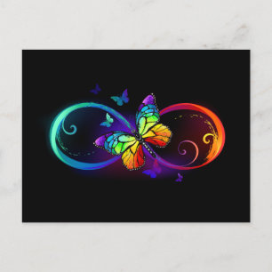 Carte Postale Faire-part Vibrant infinity with rainbow butterfly on black