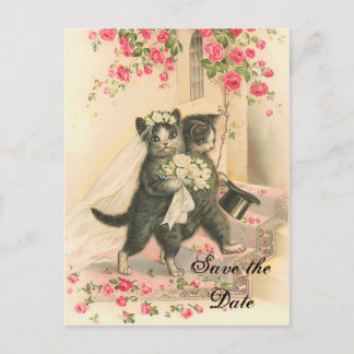 Carte Postale Faire-part Victorian Kitten Wedding Enregistrer la date