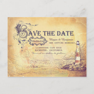 Carte Postale Faire-part Vieux phare vintage nautique enregistrer la date