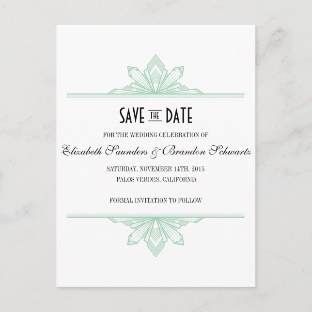 Carte Postale Faire-part Vinatge Deco Menthe & Noir Save the Date (Devant)