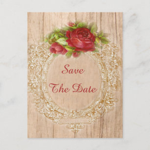 Carte Postale Faire-part Vintage 16e anniversaire Rose rouge Cadre en bois
