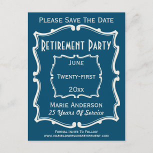 Carte Postale Faire-part Vintage Bleu Blanc Enregistrer La Date De Retraite