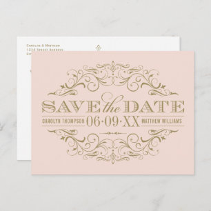 Carte Postale Faire-part Vintage Blush Antique Flourish Enregistrer la date
