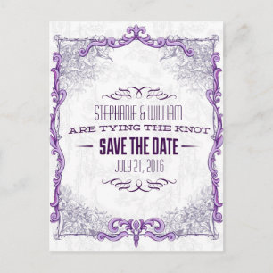 Carte Postale Faire-part Vintage cadre floral Enregistrer la date en violet