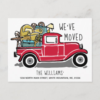 Carte Postale Faire-part Vintage Camion Rouge Nouveau foyer Déménager Blanc