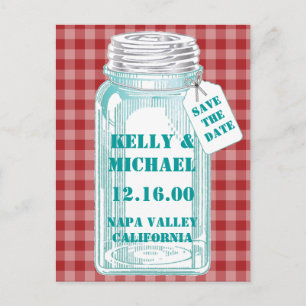 Carte Postale Faire-part Vintage Canning Jar Red En vichy Design