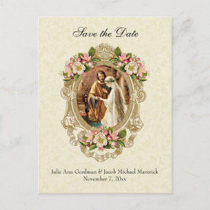 Carte Postale Faire-part Vintage dentelle Mariage catholique traditionnel