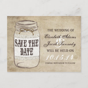 Carte Postale Faire-part Vintage Elegance Mason Jar Twine Enregistrer la da