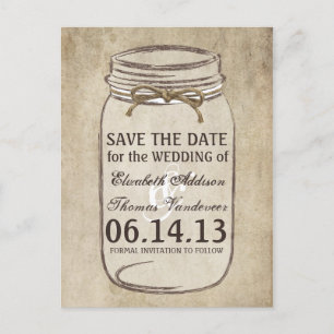 Carte Postale Faire-part Vintage Elegance Twine Mason Jar Enregistrer la da