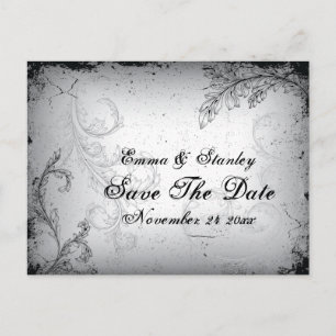 Carte Postale Faire-part Vintage feuille de défilement gris noir Enregistre