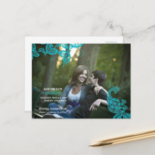 Carte Postale Faire-part Vintage Floral Paisley Peacock Photo Enregistrer L