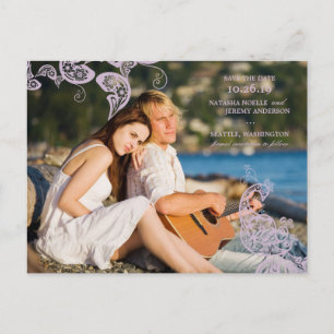 Carte Postale Faire-part Vintage Floral Peacock Purple Photo Enregistrer La