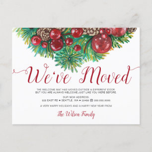 Carte Postale Faire-part Vintage Holly Berries Pine Cone Holiday Moving