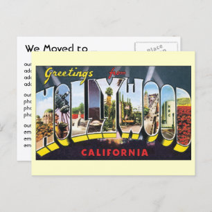 Carte Postale Faire-part Vintage Hollywood, Californie, changement d'adress