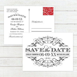 Carte Postale Faire-part Vintage Noir Blanc Flourish Wedding Enregistrer la