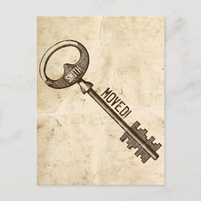 Carte Postale Faire-part Vintage Parchemin Antique Clé Changement d'adresse (Devant)