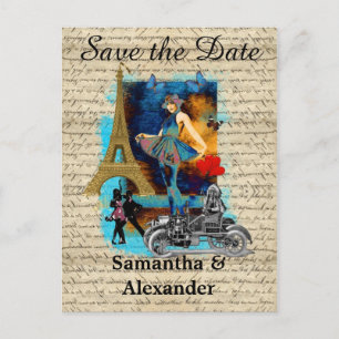 Carte Postale Faire-part Vintage Paris collage enregistrer la date