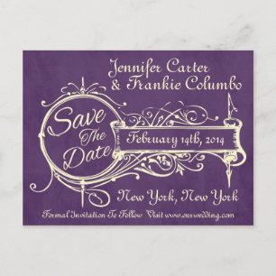 Carte Postale Faire-part Vintage Purple Chalkboard Enregistrer La Date