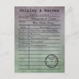 Carte Postale Faire-part Vintage Purple Green Library Card Enregistrer La D