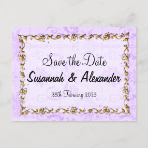 Carte Postale Faire-part Vintage Purple Mariage damassé Enregistrer la date