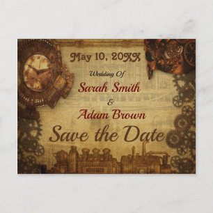 Carte Postale Faire-part Vintage Steampunk Enregistrer la Date Train Horlog