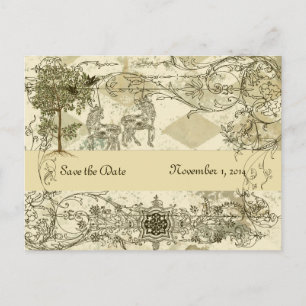 Carte Postale Faire-part Vintage Verdigris Unicorn Enregistrer la date