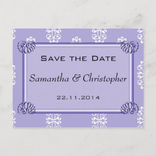 Carte Postale Faire-part Violet Blue Mariage damassé Enregistrer la date
