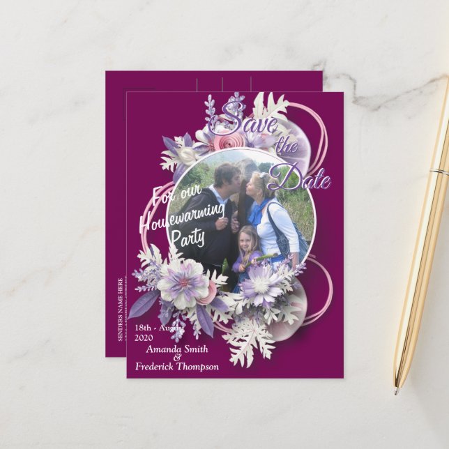 Carte Postale Faire-part Viva Magenta  (Devant/Arrière en situation)