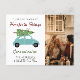 Carte Postale Faire-part Voiture avec photo de sapin de Noël Fêtes en mouve