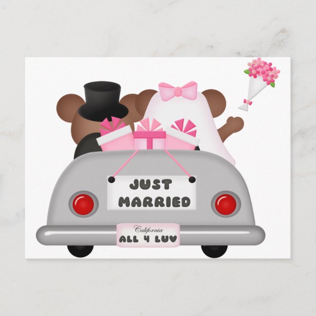 Carte Postale Faire-part Voiture de mariage - juste mariée (Devant)