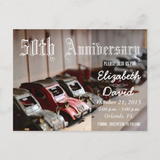 Carte Postale Faire-part Voitures rouges vintages 50e anniversaire