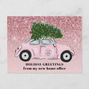Carte Postale Faire-part Votre logo ici Voiture rose Arbre de Noël Déménage