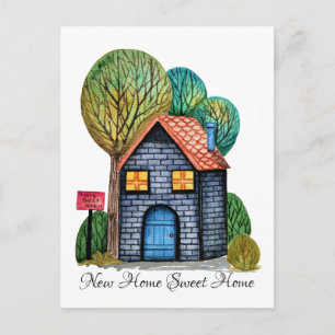 Carte Postale Faire-part Watercolor cute Home Sweet Home Art