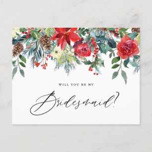 Carte Postale Faire-part Watercolor Festive Floral Garland Be My Bridesmaid