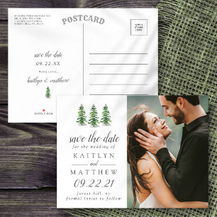 Carte Postale Faire-part Watercolor Pine Tree Forest Wedding Enregistrer La