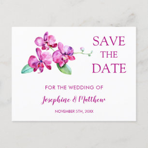 Carte Postale Faire-part Watercolor Purple Orchid Wedding Enregistrer la da