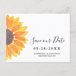 Carte Postale Faire-part Watercolor Sunflower Wedding Enregistrer La Date
