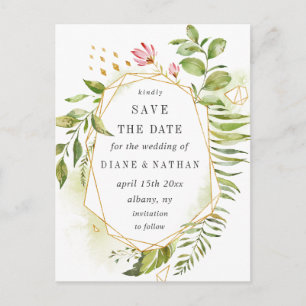 Carte Postale Faire-part Watercolor Wild Green Foliage Photo Enregistrer la