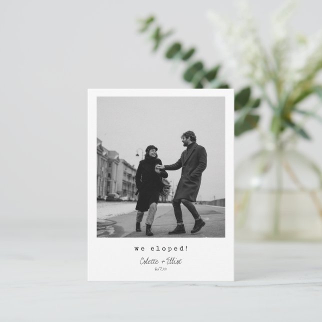 Carte Postale Faire-part We Eloped Modern Minimal Simple Message Photo (Debout devant)