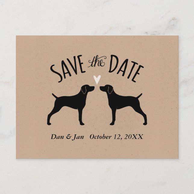 Carte Postale Faire-part Weimaraner Silhouettes Mariage Enregistrer la date (Devant)