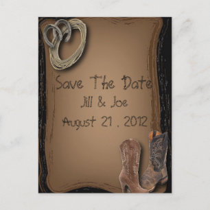 Carte Postale Faire-part western cowboy bottes mariage enregistrer la date