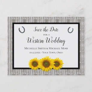 Carte Postale Faire-part Western Mariage Sunflower Horseshoe Enregistrer la
