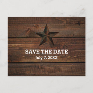 Carte Postale Faire-part Western Rusty Star Wood Rustic Sauver la date