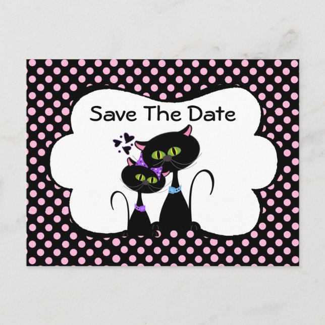 Carte Postale Faire-part Whimsical Black Cats Mariage Enregistrer La Date (Devant)